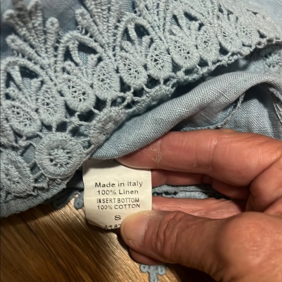 Terzo millennial 100% linen Embellished Blue Short Sleeve Boxy Blouse small - Picture 4 of 4